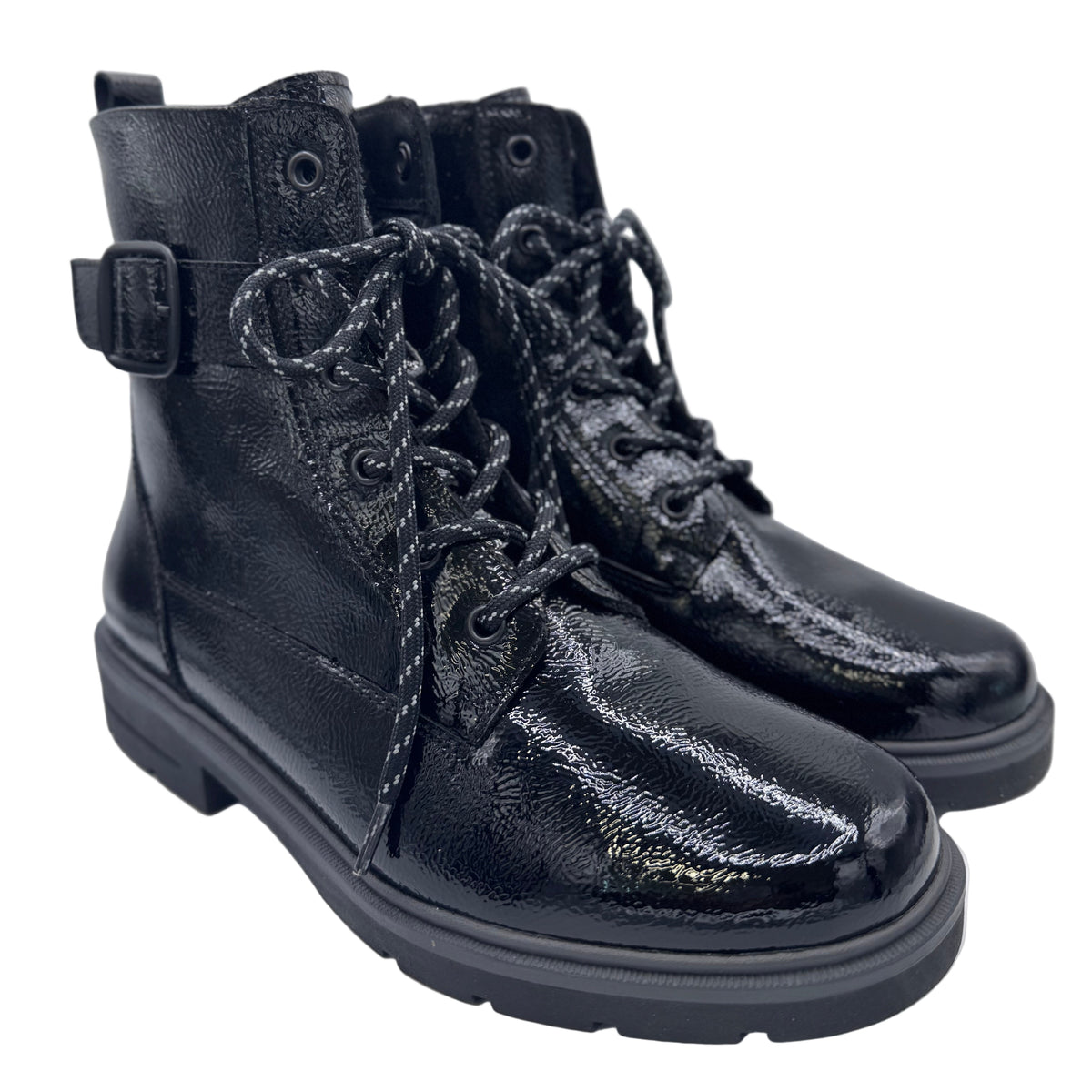 GLÄNZENDE LACK SCHNÜRSTIEFELETTE